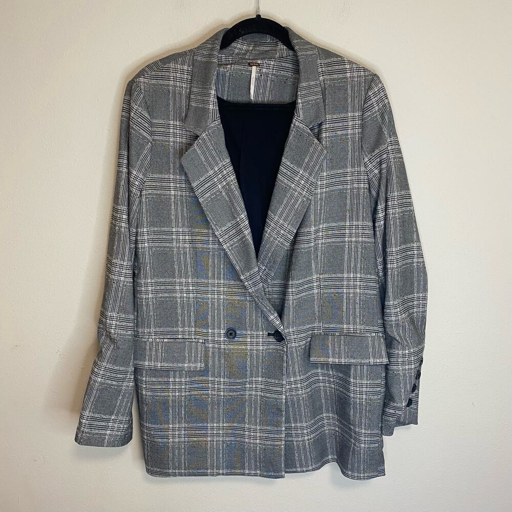 Free People Women's Blazer Sporty‎ Uptown Oversized Academia Black White Medium